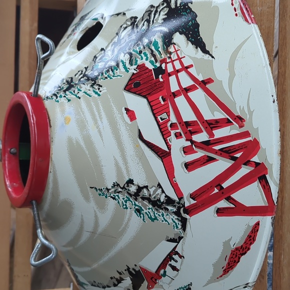 Coloramic Tin Litho White and Red Christmas Tree Skirt/Stand Winter Wonderland - Picture 4 of 7